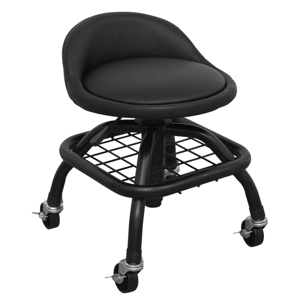 Industrial Pneumatic Creeper Stool with Adjustable Height Swivel Seat & Back Rest