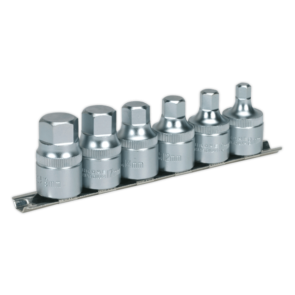 Stubby Hex Socket Bit Set with Rail 1/2"Sq Drive 6pc
