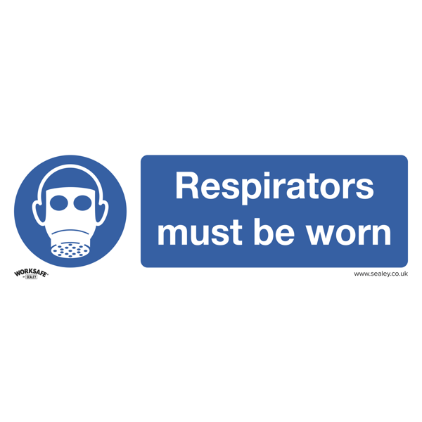 Respirators Must Be Worn Safety Sign, Self-Adhesive Vinyl - Pack of 10