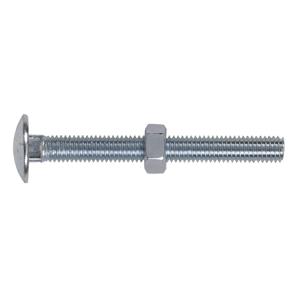 Zinc Plated Coach Bolt & Nut M8 x 75mm, DIN 603 - Pack of 50